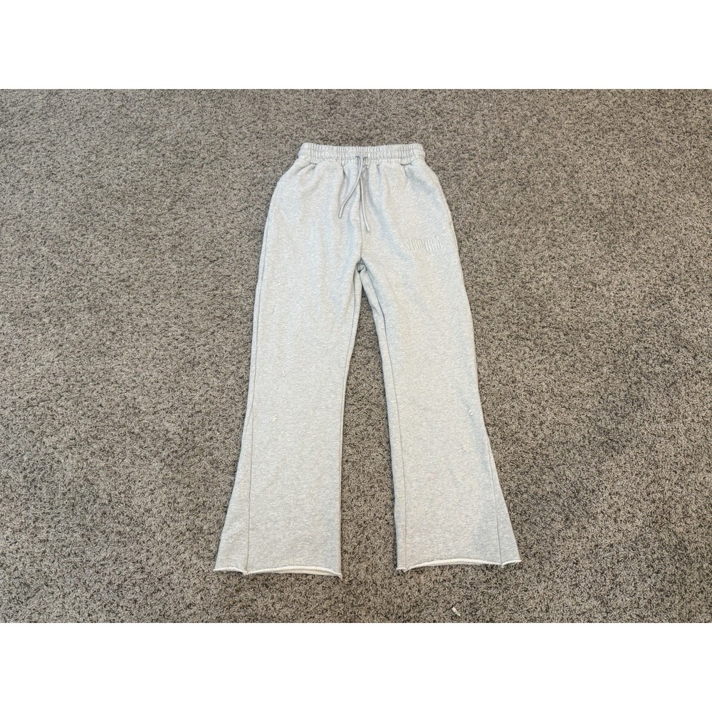Young LA Sweatpants Women's Medium Gray Drawstring Pockets Flared Distressed